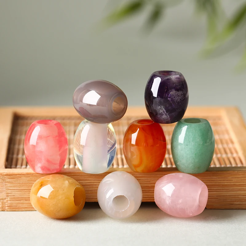 1 Stück Naturstein Rosa Quarz Achat Jaspis Fassförmige Perlen 16x18mm Großlochperle für DIY Schmuckherstellung Halsketten-Zubehör – Detail 3