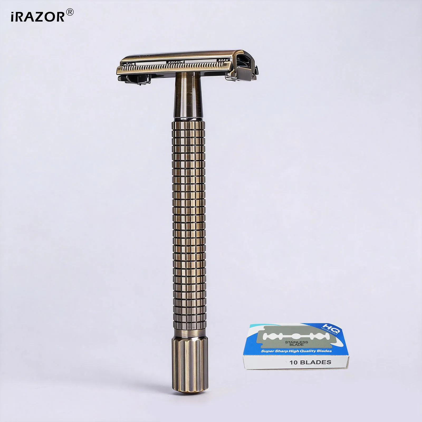 iRAZOR Precision Manual Men's Razor-Brass Handle Butterfly Open Double Edge Safety for Beard & Mustache Grooming Birthday Gift