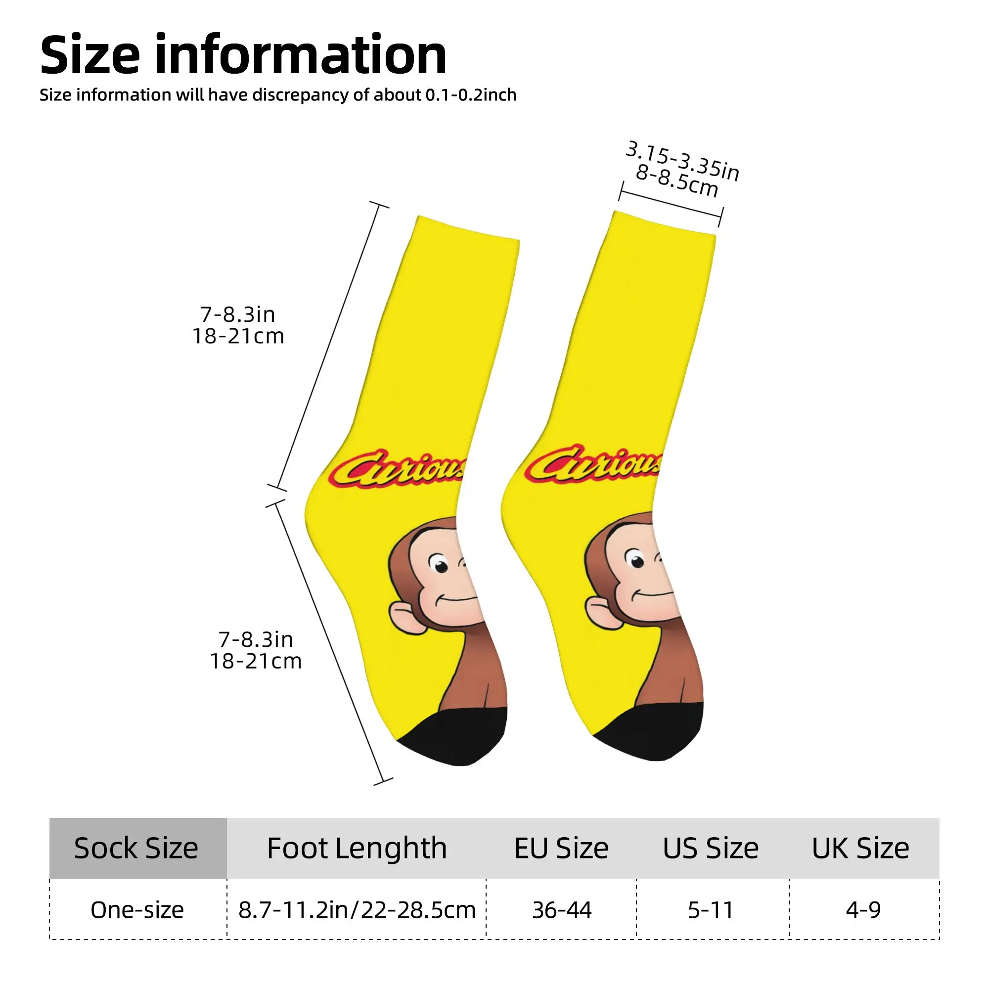 1 Pair Funny Happy Men's Sock Yellow Curiosity Vintage Harajuku Curious Monkey G-George Street Style Novelty Seamless Sock view 5