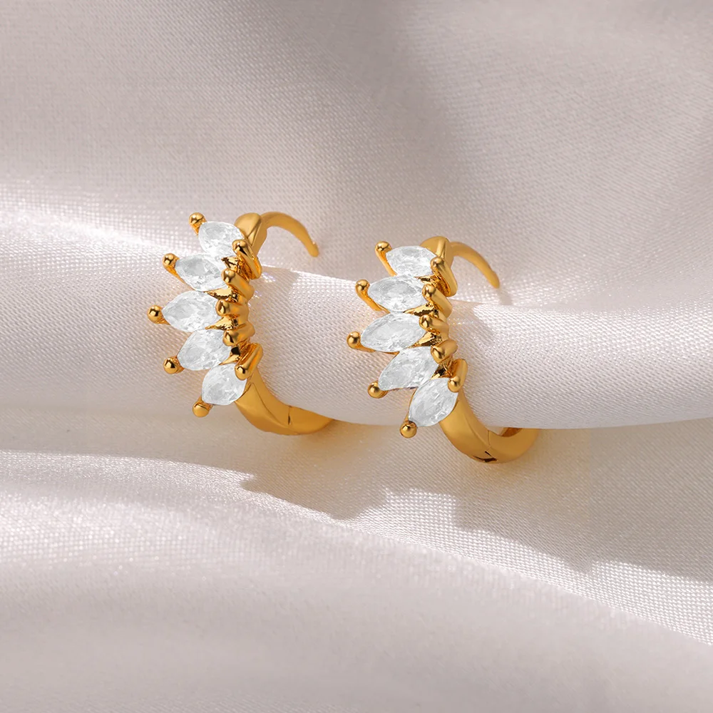 

Crystal Zircon Water Drop Earrings For Women Stainless Steel Gold Color Huggie Ear Needle Stud Luxury Wedding Fashion Jewelry