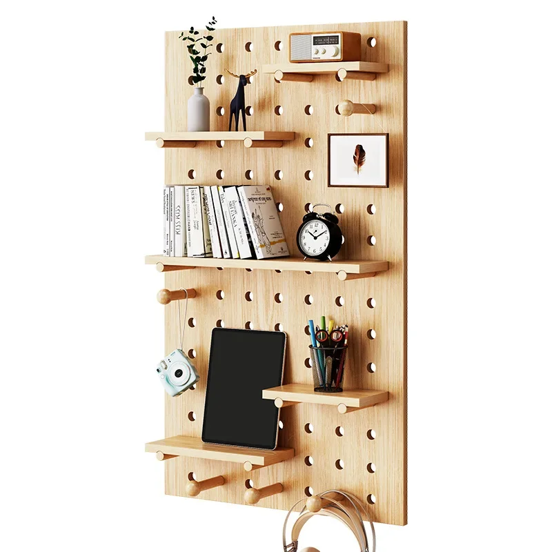 Home Decor DIY Wooden Pegboard Peg Board Shelf Wall Display Storage Organizer Stand Rack