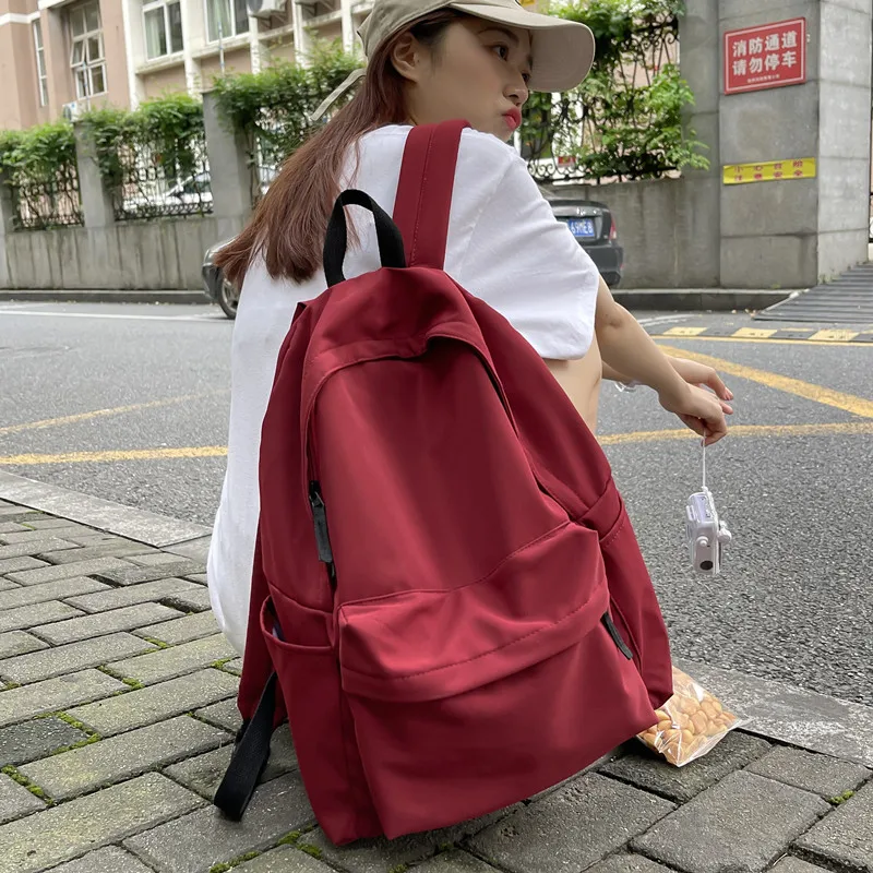 Large Capacity Backpack for Girls Students Universal Ins Pure Color Bookbag Primary And Secondary School High School College Kor