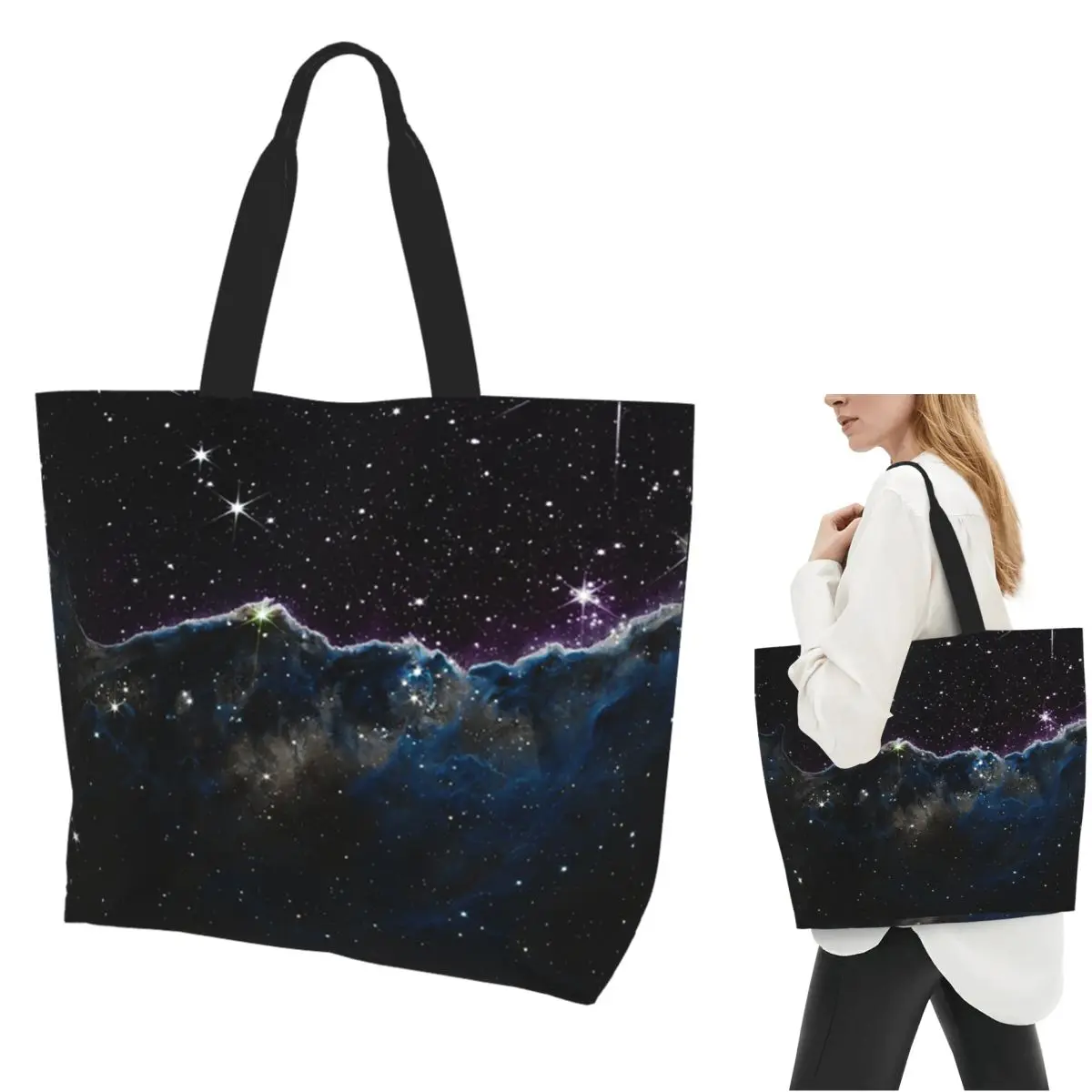 

Cosmic Cliffs Carina Nebula Blue Purple Dark Shopping Tote Bag Canvas Shoulder Bags Shopper Grocery Handbag for Women