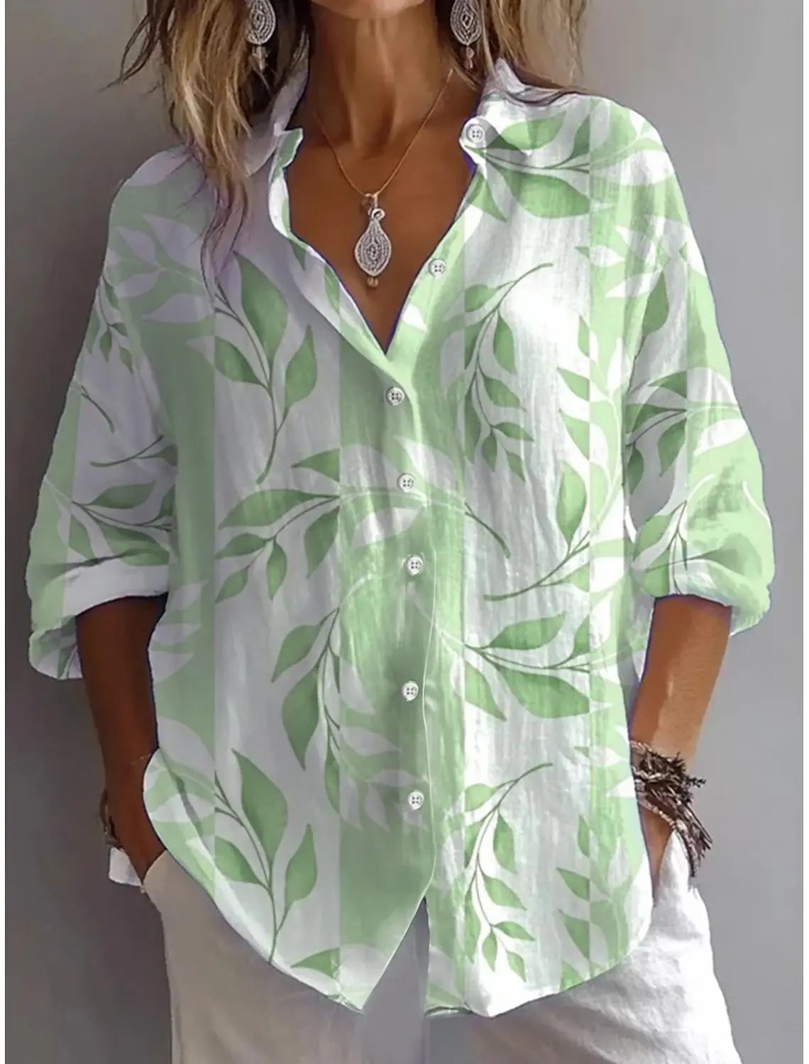2025 Summer Women's Shirts Floral Graphics Blouse Lapel Neck Blouse Women's Long Sleeve Shirts Womens Clothes Female Clothing