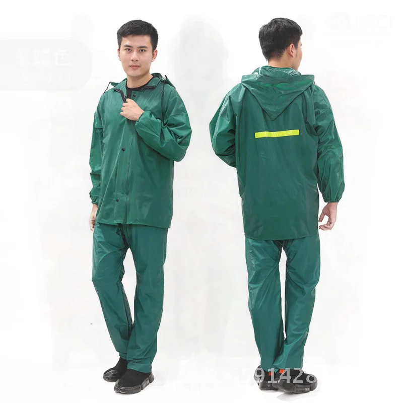 

Men's Thickened Reflective Split Raincoat Full-Body Anti-Rainstorm Outdoor Riding Courier Rain Gear Set Green Oxford Cloth