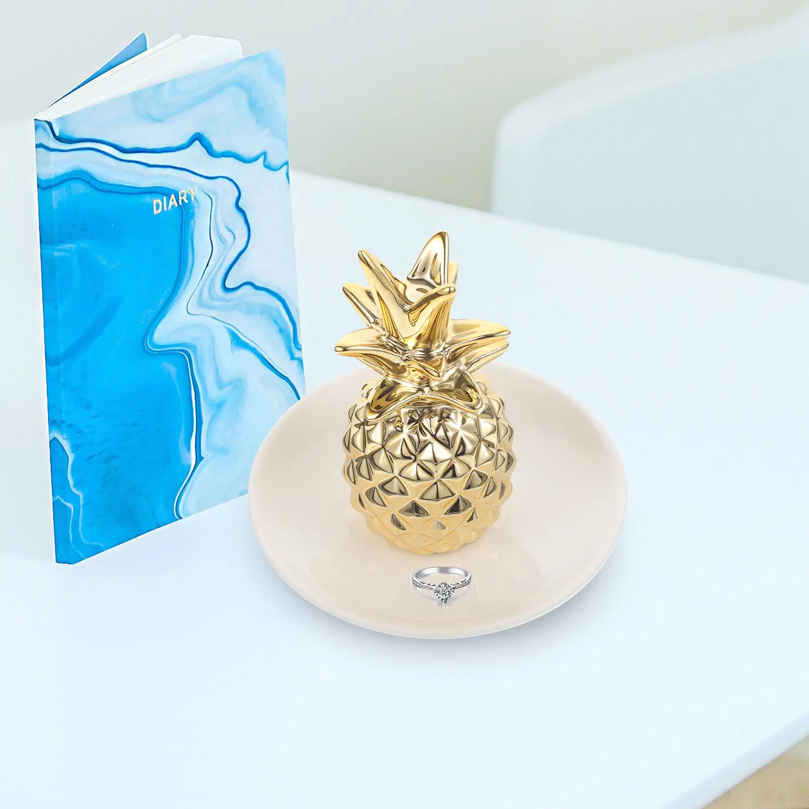 

Ceramic Pineapple Trinket Dish Jewelry Holder Desktop Multipurpose Jewelry Storage Plate Ring Holder Display Tray Decorative