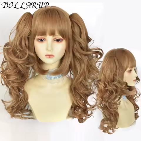 DOLLARUP Roman Curly Synthetic Lolita Curly Hair With Bangs Golden Anime Wig Oberl Woman Party Cosplay Wig