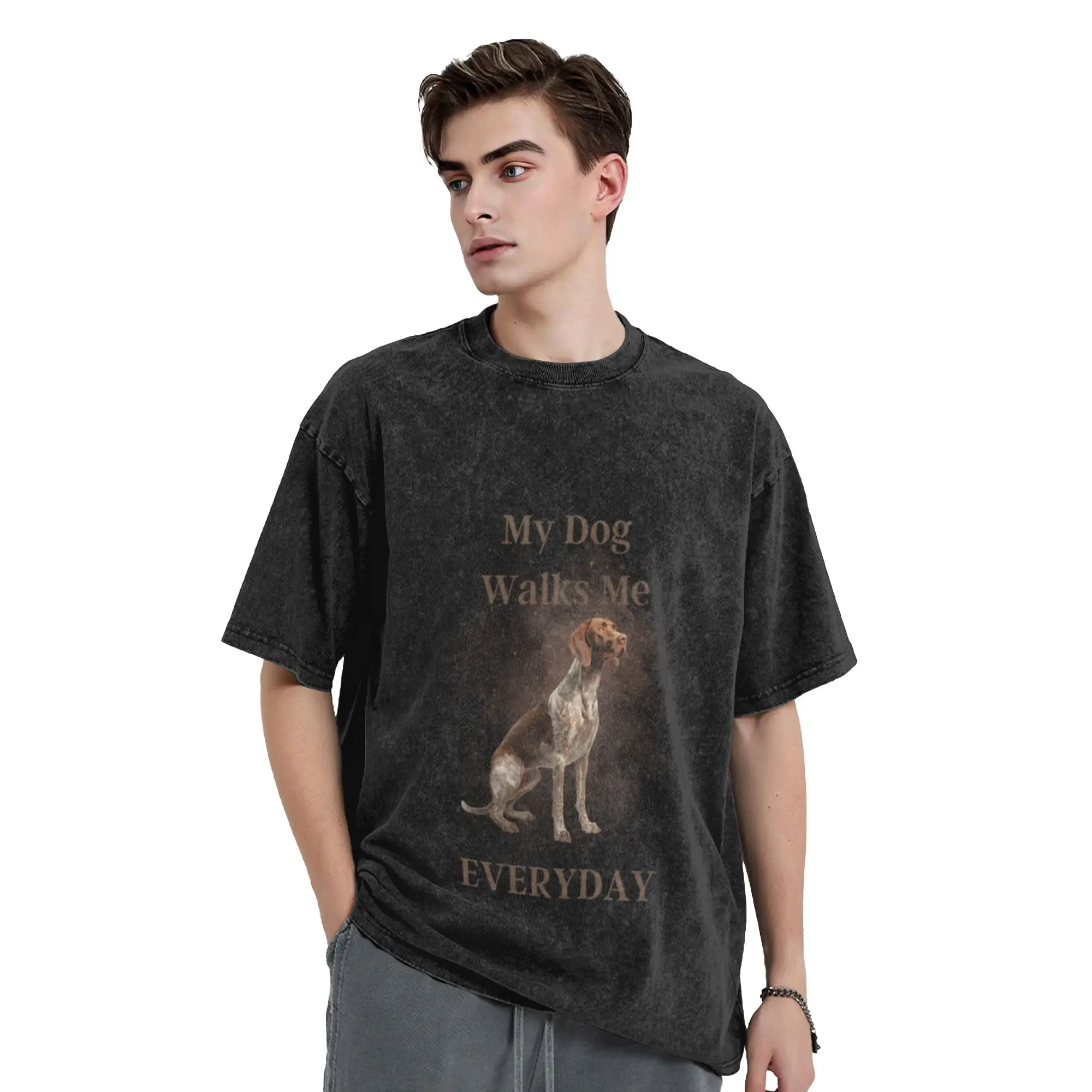 A walk with my dog Classic Cool A Washed T Shirt Men's Oversized Cotton Tees Tops