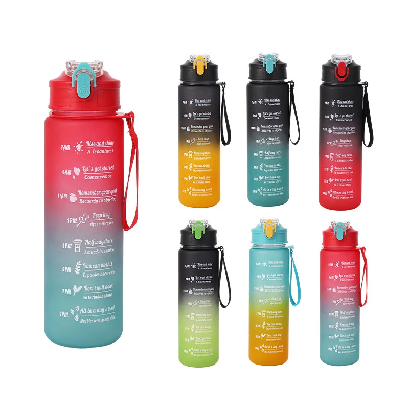 

800ml Sports Bottle With Time Scale BPA Free Outdoor Gradient Color Sports Water Bottle Portable Large Capacity Gym Straw Mug