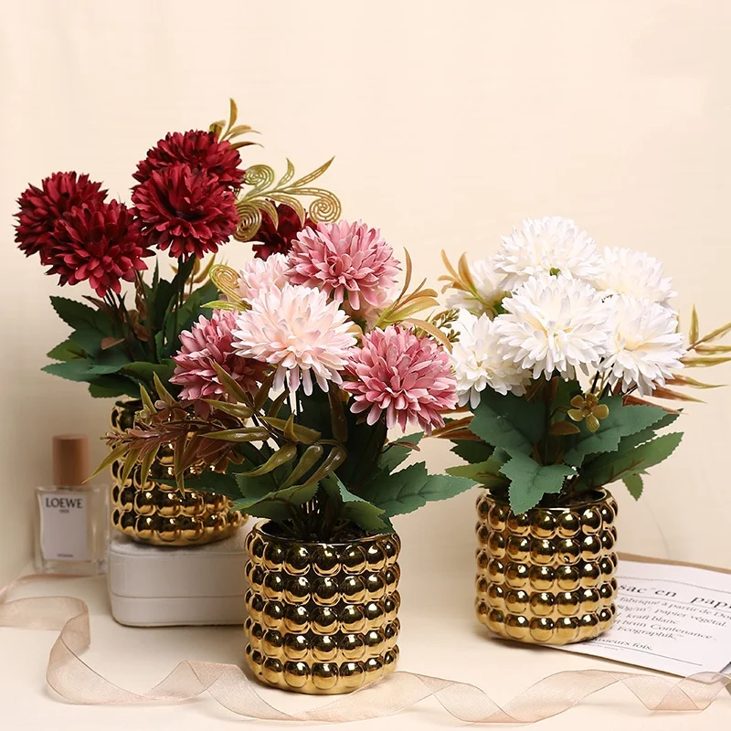 Daisy Potted Plant Simulation Velvet Cloth Chrysanthemum Home Hotel Wedding Wall Decoration Bridal Bouquet