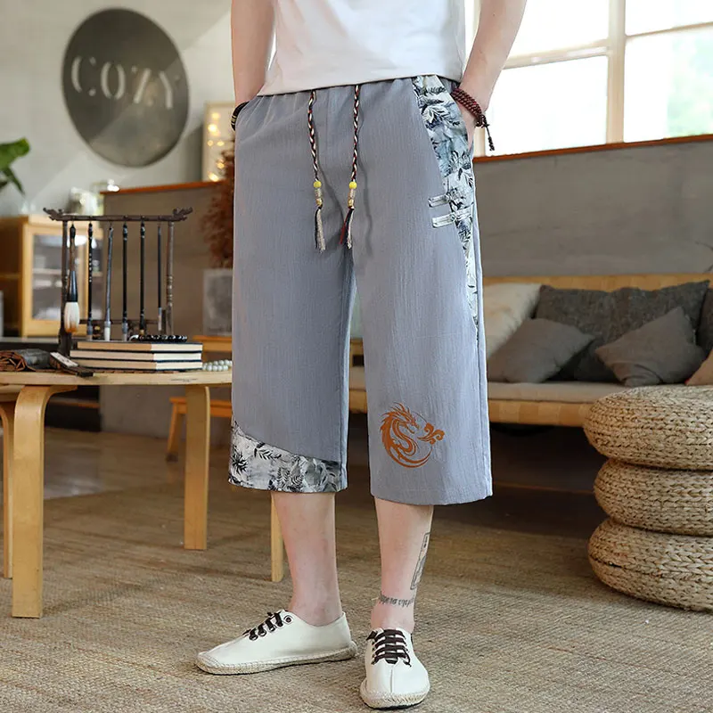 

Мужские летние повседневные брюки из ледяного шелка с узором дракона, свободного кроя, с эластичным поясом, молодежные, для отдыха, модные, для подростков, Seven-Q...