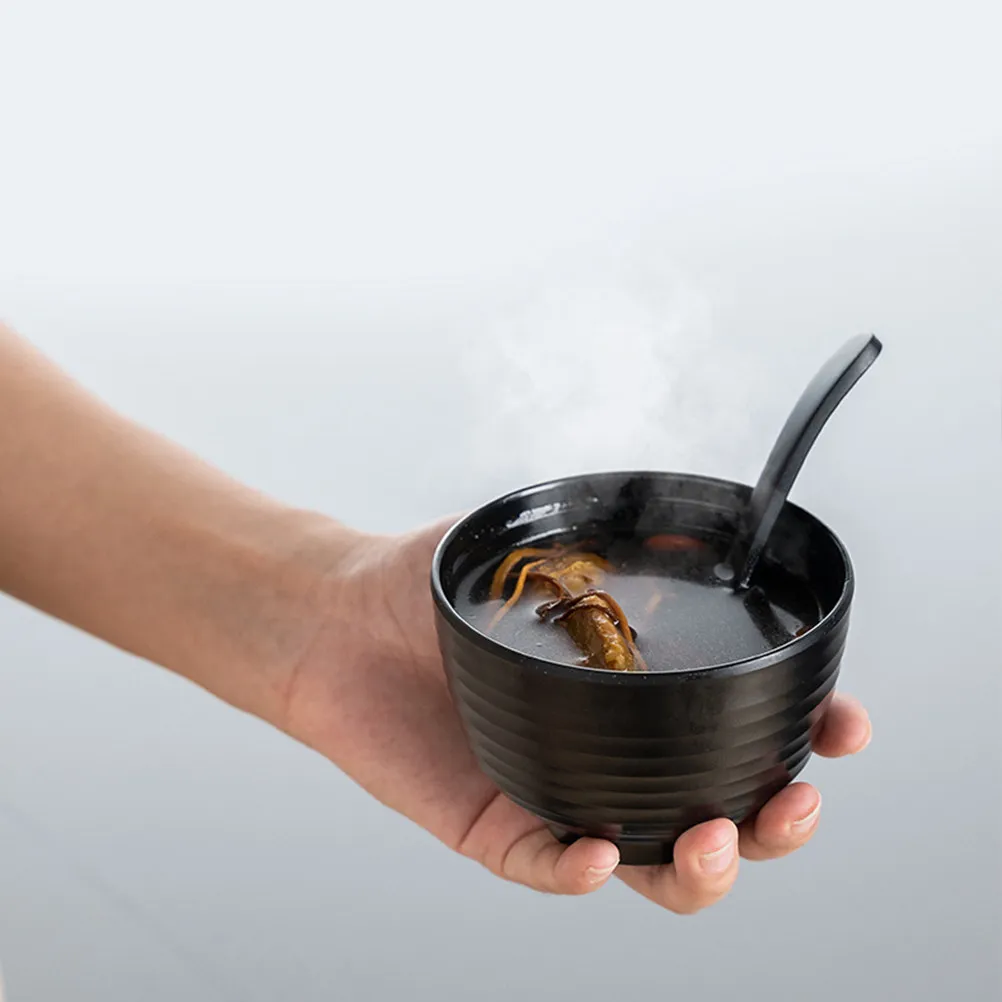 1Set Black Threaded Japanese-Type Noodles Bowl Imitation Porcelain Frosted Soup Bowl for Ramen Hand-Pulled Instant Noodles