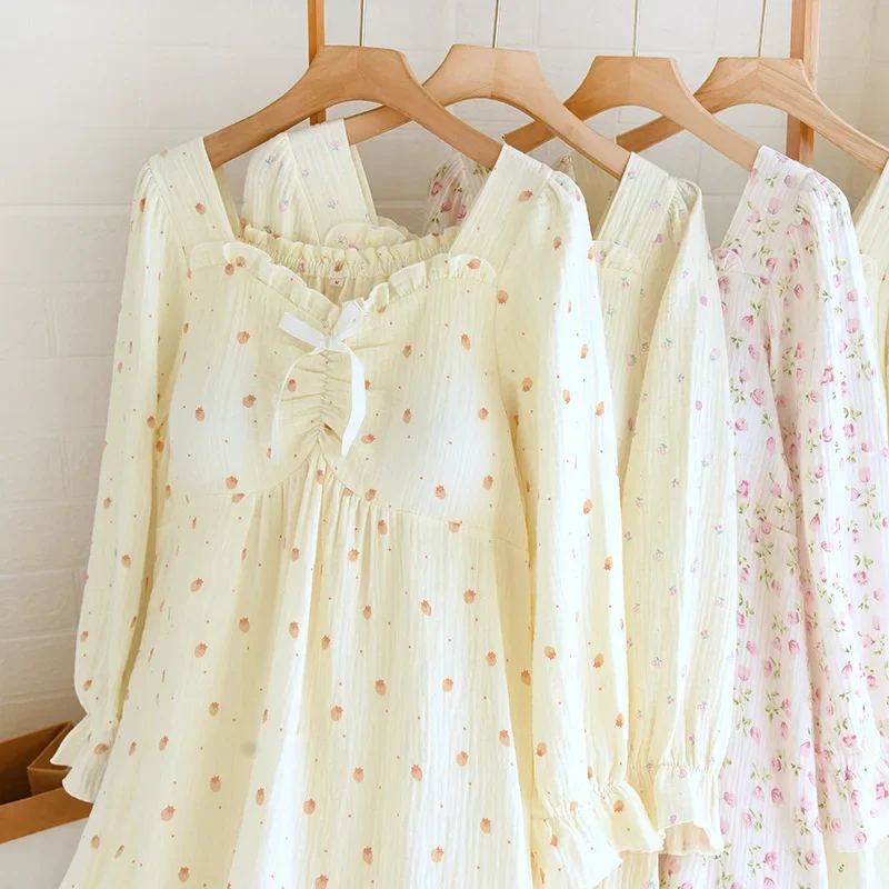 

Cotton Sleepwear Nightgown and Pajamas Suit for Women Spring Cute Sweet Home Clothes Loose Soft and Comfortable Pijamas Feminino