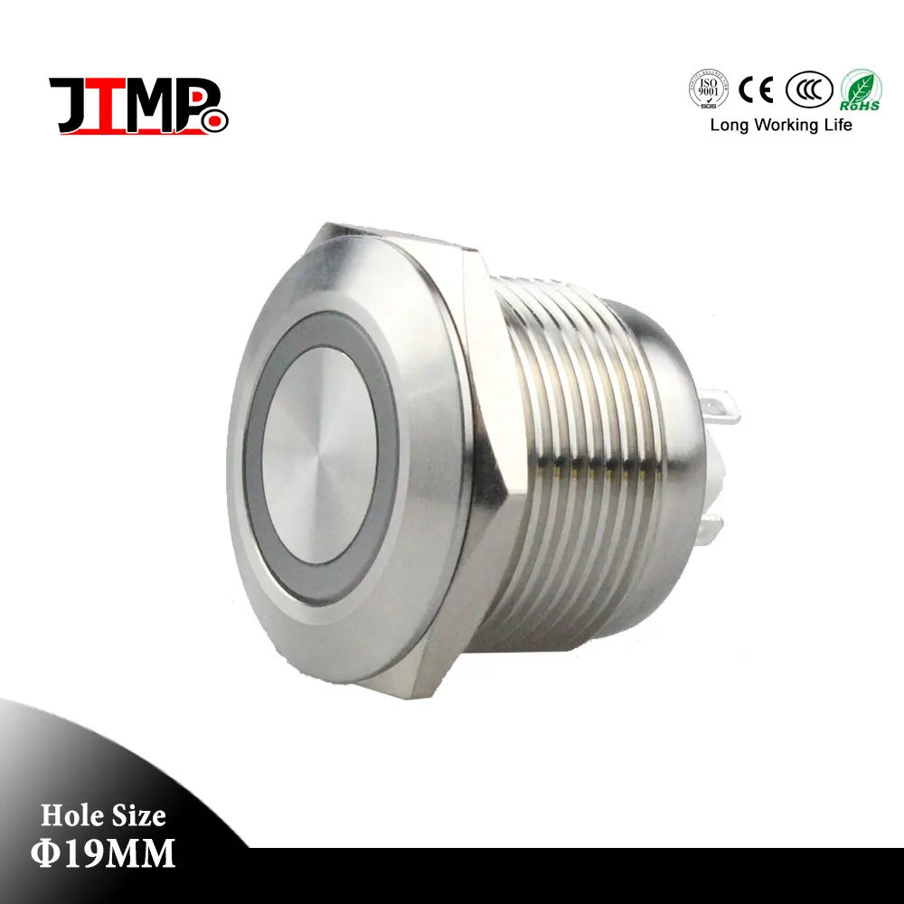 19mm Illuminated Stainless Steel Waterproof Ring Led Push Button Switch Momentary Switch