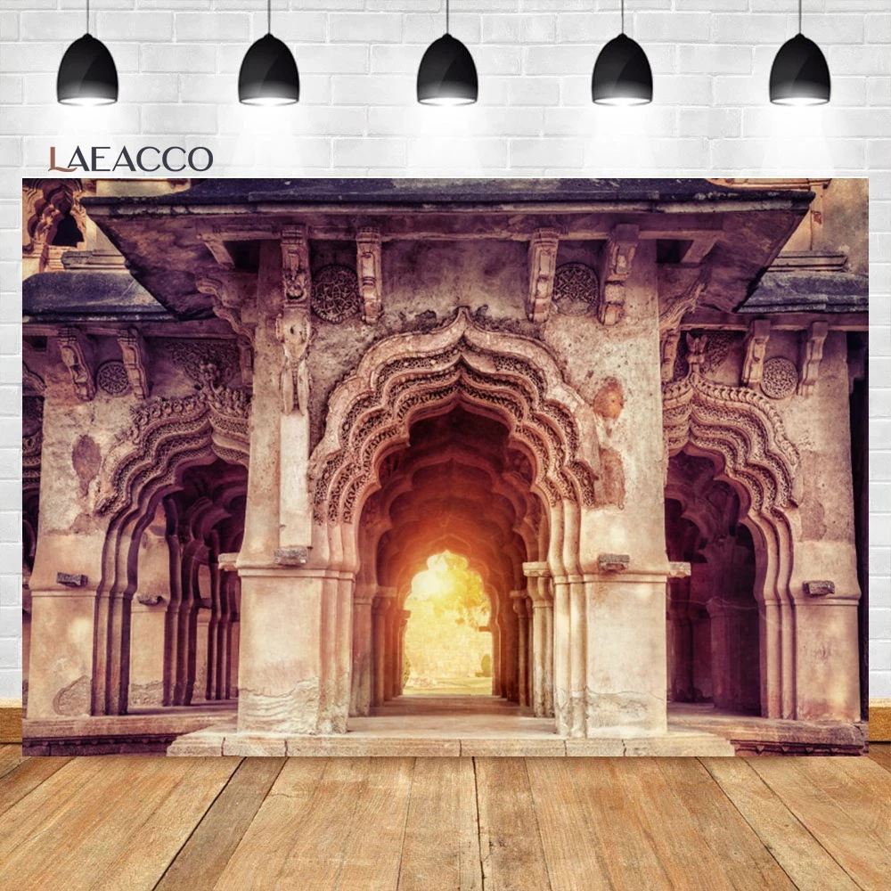 Laeacco Indian Palace Lotus Maha Temple Backdrop Vintage Building Ancient Old Columns Hinduism Portrait Photography Background