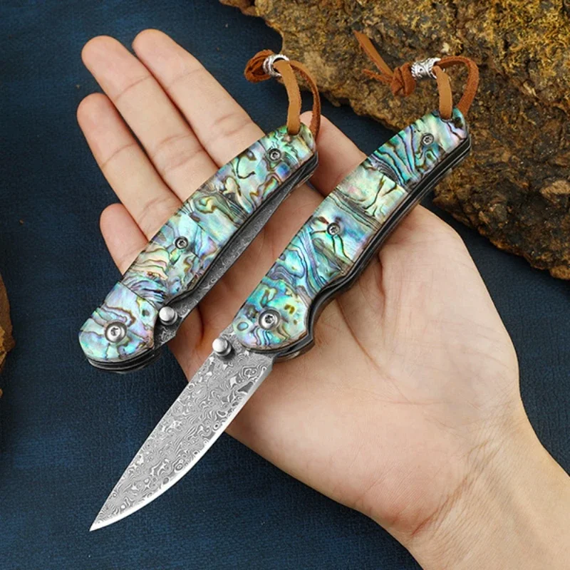 

Folding Knife Damascus Steel Colored Shell Pocket Knifes Outdoor Mini Portable Military Knife Camping Self-defense Hunting Knife