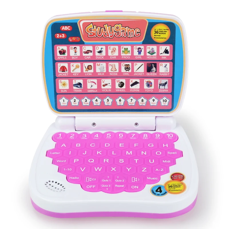 Petit ordinateur portable d'apprentissage de l'anglais, jouet pour enfants Ordinateur pour Aphabet ABC pour Garçons et Bol, Nombres, Orthographe, Maths, Musique