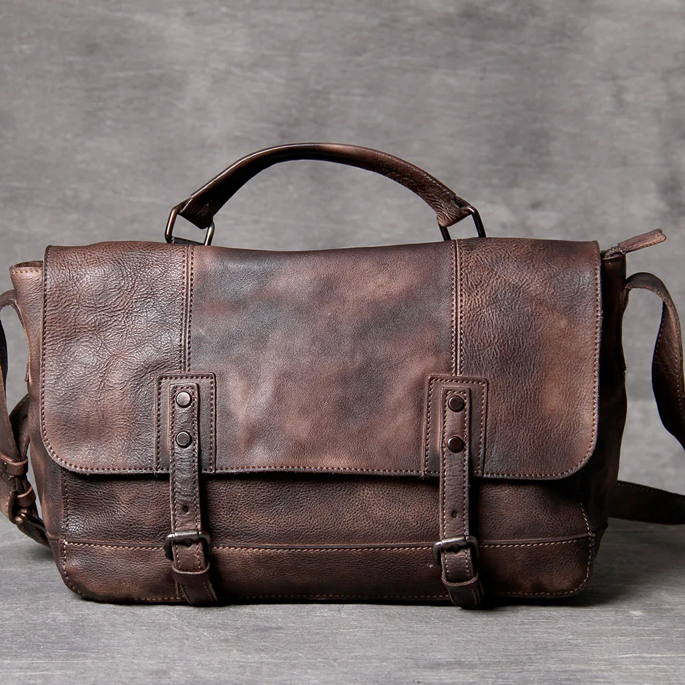 S.WORKER Vintage Echtes Leder männer Messenger Tasche Schulter Tasche Rindsleder Retro Casual Stil Umhängetaschen – Detail 7