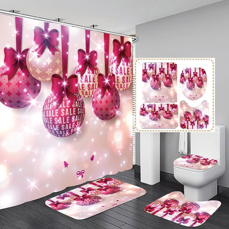 Navidad Frohe Weihnachten Dekor Duschvorhang Santa Elch Weihnachten Wasserdicht Polyester Bad Vorhang Neujahr Schlafzimmer Vorhänge – Detail 3
