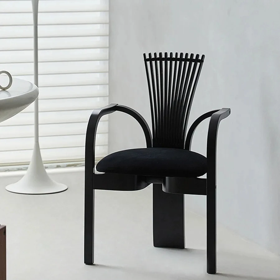 

Unique Dining Chair Luxury Black Design High Back Armrests Wood Frames Upholstered Armchair Indoor Nordic Furniture