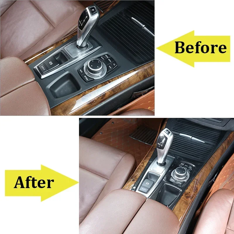 For 2010-2013 BMW X5 X6 E70 E71ABS carbon fiber car styling Car central control gear panel sticker car interior accessories LHD