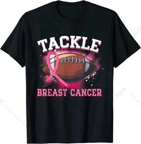 

Tackle Football Pink Ribbon Breast Cancer Awareness Boys Kids T-Shirt Sportswear Clothes Graphic Tee Tops Short Sleeve Apparel