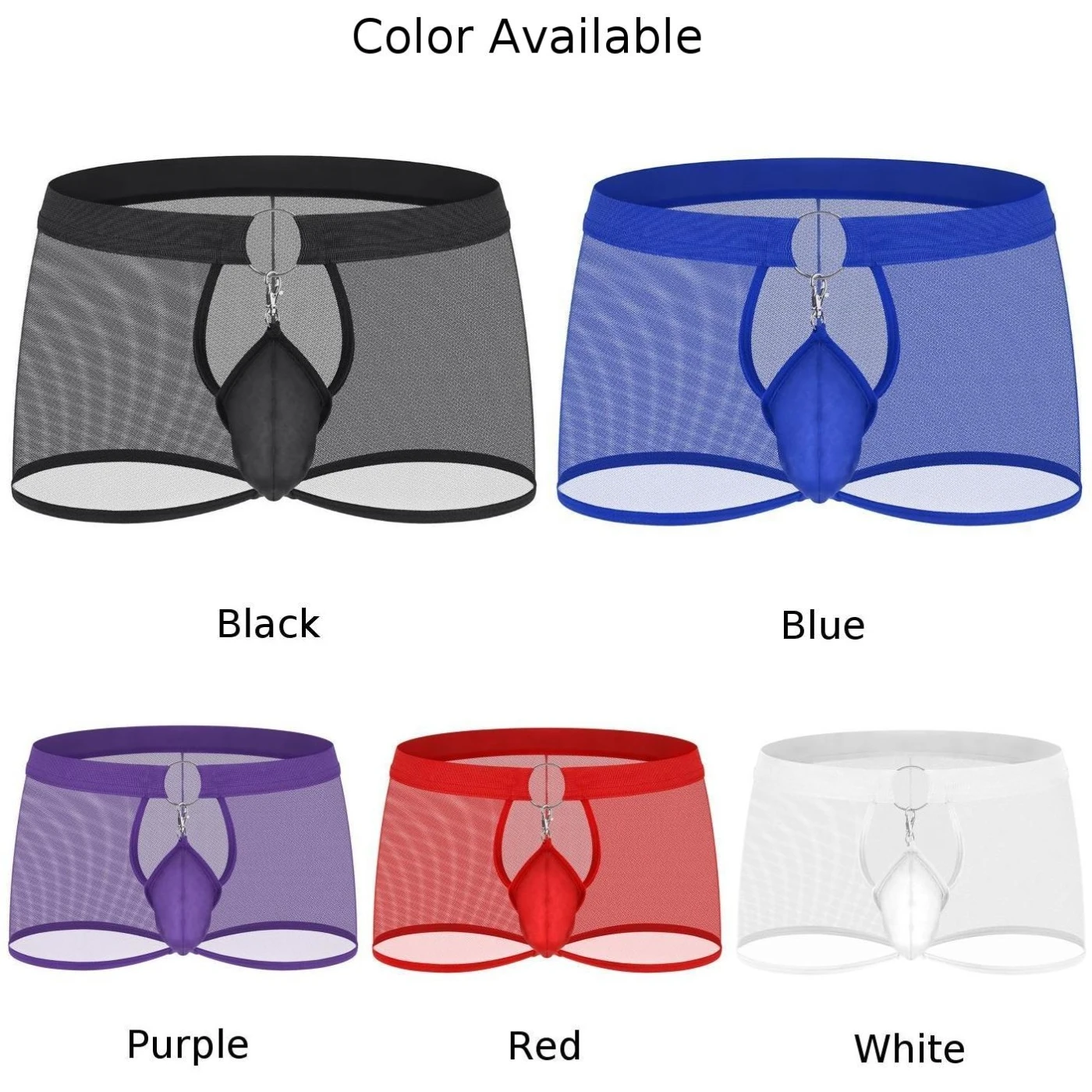 See Through Men Boxer Briefs Front O-ring Hoop Underwear Removeable Bugle Pouch Boxer Shorts Porn Jocky Boxershorts Man