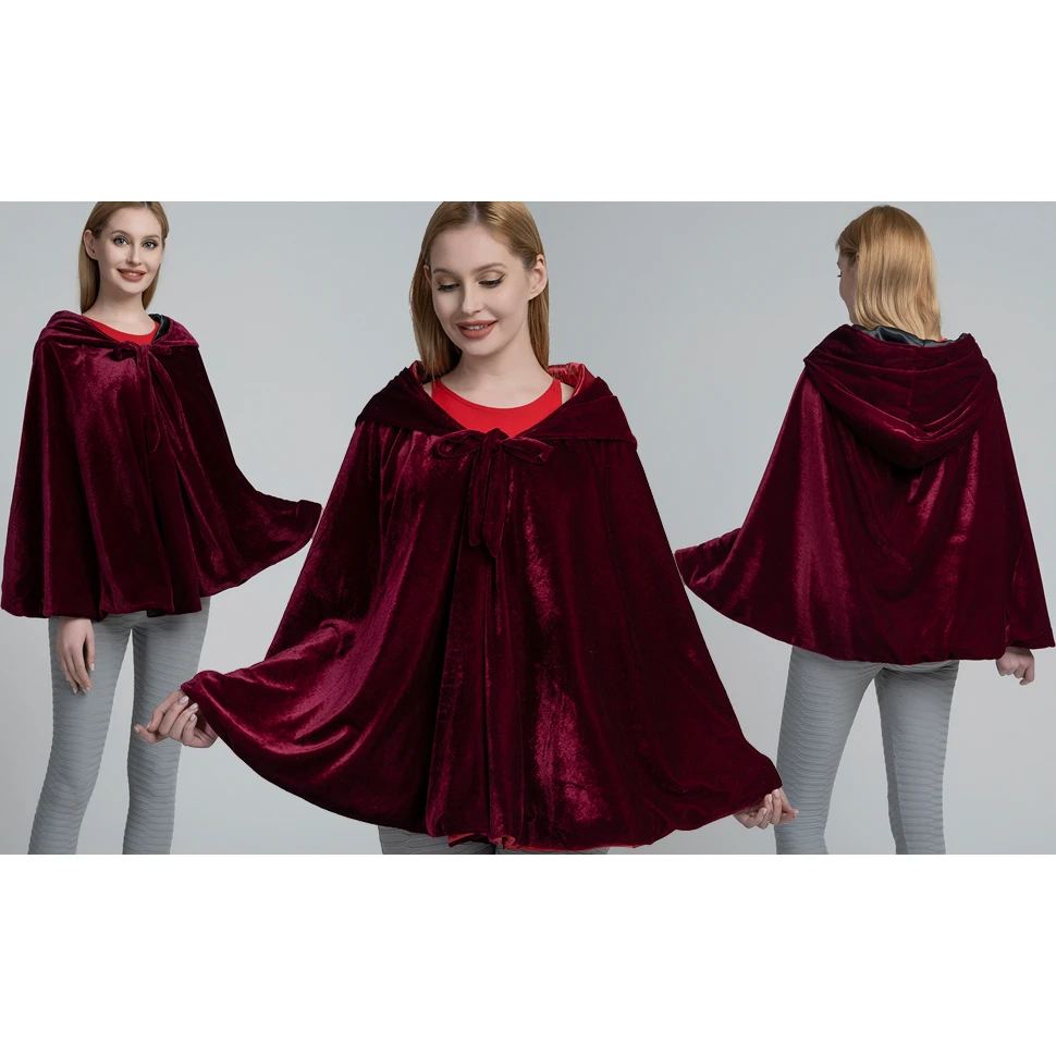 

Red Velvet Hooded Shawl Witch Role Play Costume Stage Performance Christmas Show Women's Fashion Traditional Chinese Clothing
