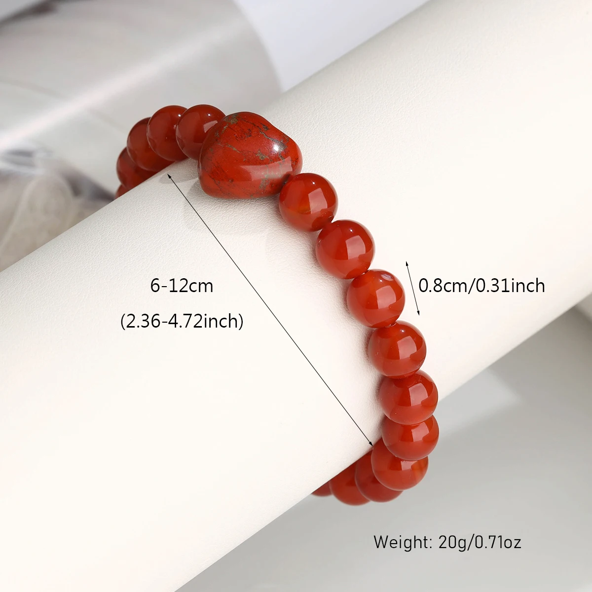 قطعة واحدة من سوار الخرز المستدير الجديد لعيد الحب مقاس 8 مم من الحجر الطبيعي على شكل قلب مناسبة للأزواج لتقديمها كهدية (شحنها)