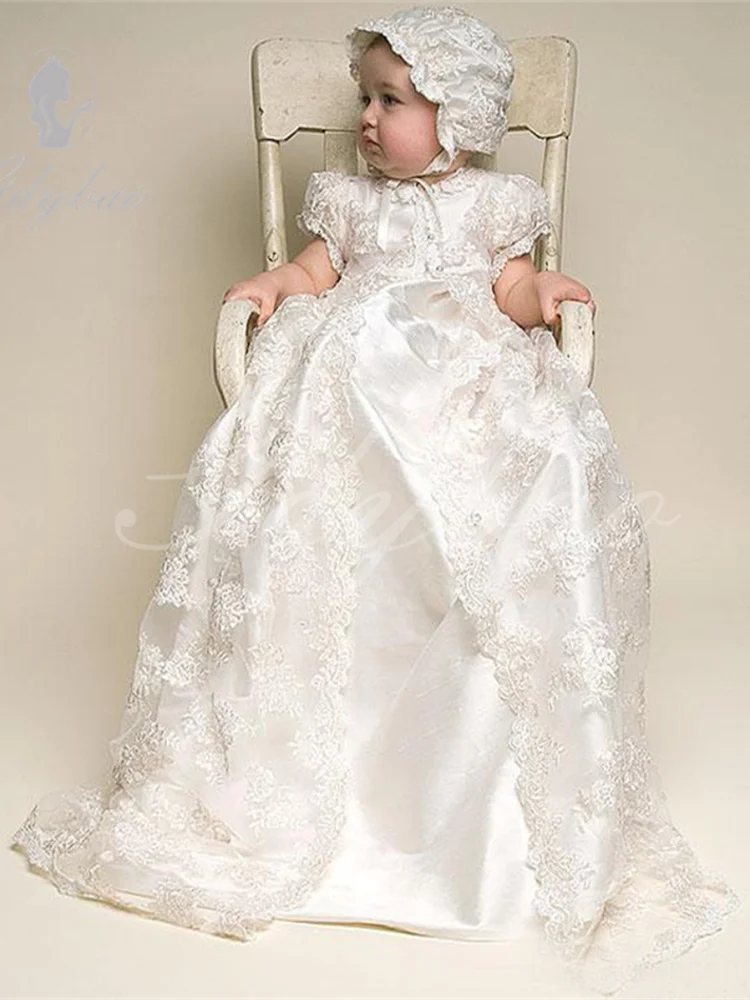 Christening Gowns Lace Appliques Baby First Communion Dresses Ruched Beads Newborn Toddler Baptism Dresses