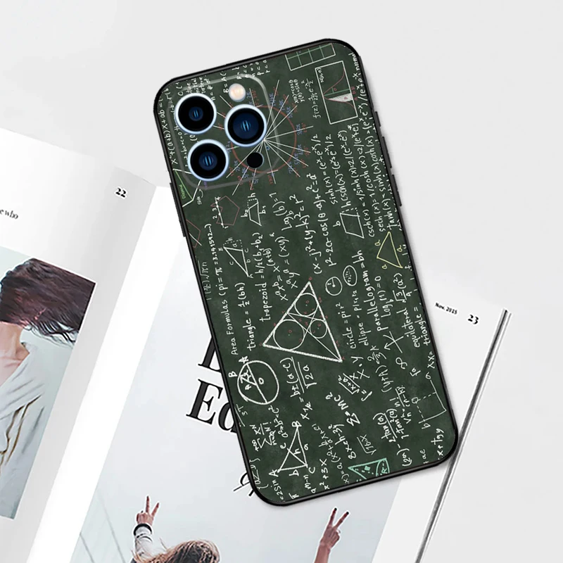 غطاء هاتف مع صيغ فيزياء علوم الرياضيات ، حافظة رمز لهاتف آيفون 14 و 13 و 12 و 11 و 15 و 16 برو ماكس بلس ، إكس إس ماكس ، إكس ، إكس آر ، 7 ، 8 بلس ، 12 ميني