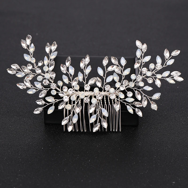 Silver Color Pearl Crystal Wedding Hair Combs Hair Accessories for Bridal Flower Headpiece Women Bride Hair ornaments Jewelry — zdjęcie 3