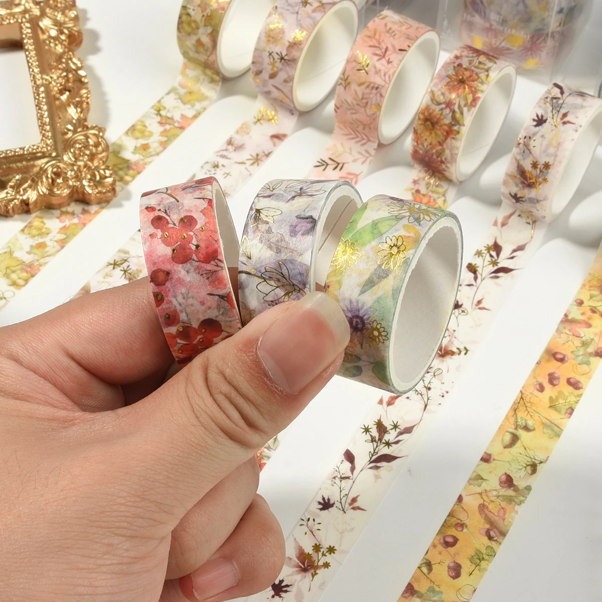 6rolls/Box Gold Foil Washi Tape Adhesive Paper Tape For Creative Journaling Scrapbooking Supplies Masking Tape Decorative Tape image 4