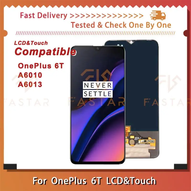 

6.41" OLED For OnePlus 6T A6010 A6013 LCD Display Touch Digitizer Assembly replacement phone Screen 1+6T OnePlus6T lcd