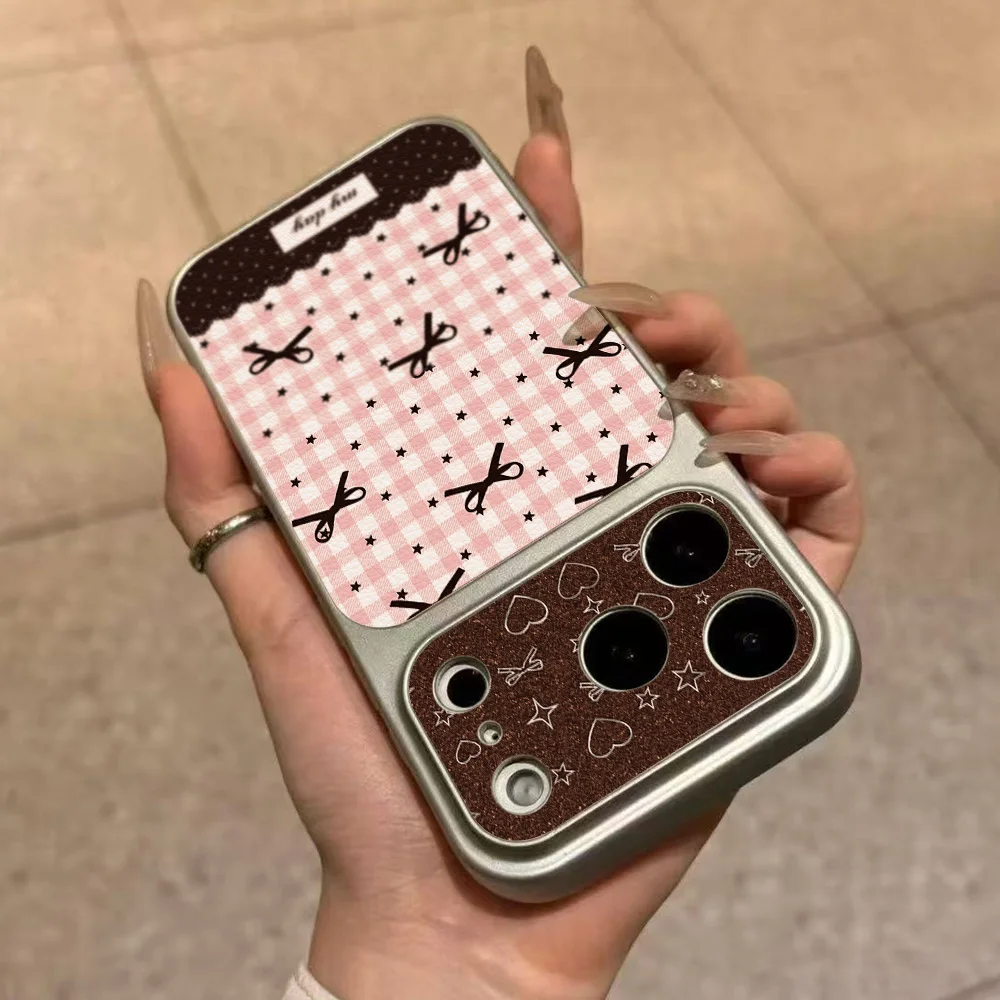INS Retro Bowknot Leather Texture Phone Case For iPhone 17 Pro Max 16 15 14 13 Pro Max 12 11 With Lanyard Shockproof Cover - view 4