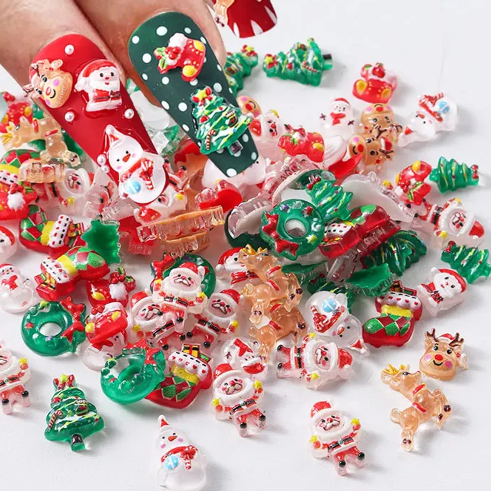 5/10Pcs 3D Cartoon Christmas Santa Claus Nail Charms 9*11mm Kawaii Resin Elk/Snowman Nail Art DIY Xmas Cute Manicure Parts
