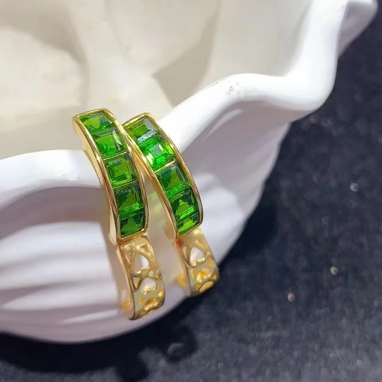 

Allergy Free 925 Silver Hoop Earrings 3mm Total 1.5ct Natural Chrome Diopside Earrings with 18K Gold Plating