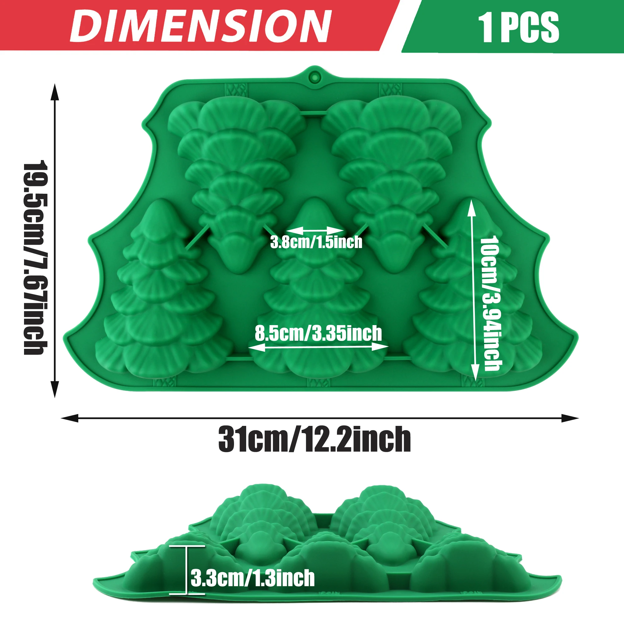 1Pcs Silicone Christmas Tree Cake Mold Thick Non-Stick Green Baking Mold for Making Christmas Tree Cakes Candles Desserts Mousse