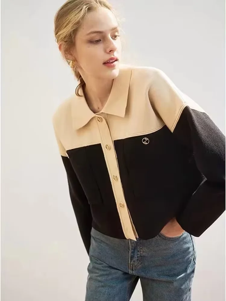 Autumn2024 New Brand S Women\'s Sweater Single-Breasted Splicing Knitted Cardigan Short Knit Coat Commute Jacket Fashion Clothing