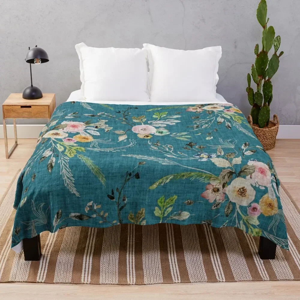 

La Boheme Teal Floral Throw Blanket Weighted Summer Thermal Blankets Multi-Purpose Large Furry Blankets