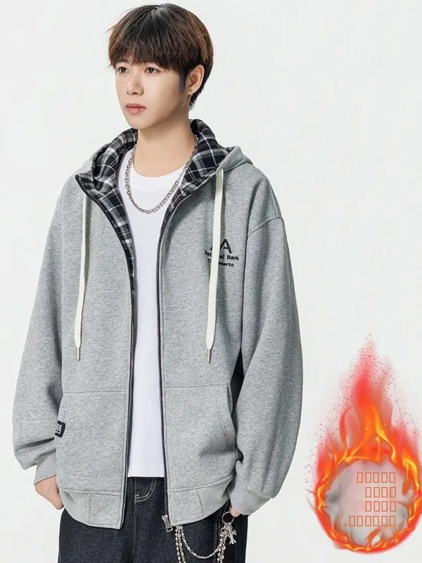 

Мужская зимняя утепленная хлопковая толстовка на молнии с капюшоном, повседневная толстовка с длинным рукавом для школьников