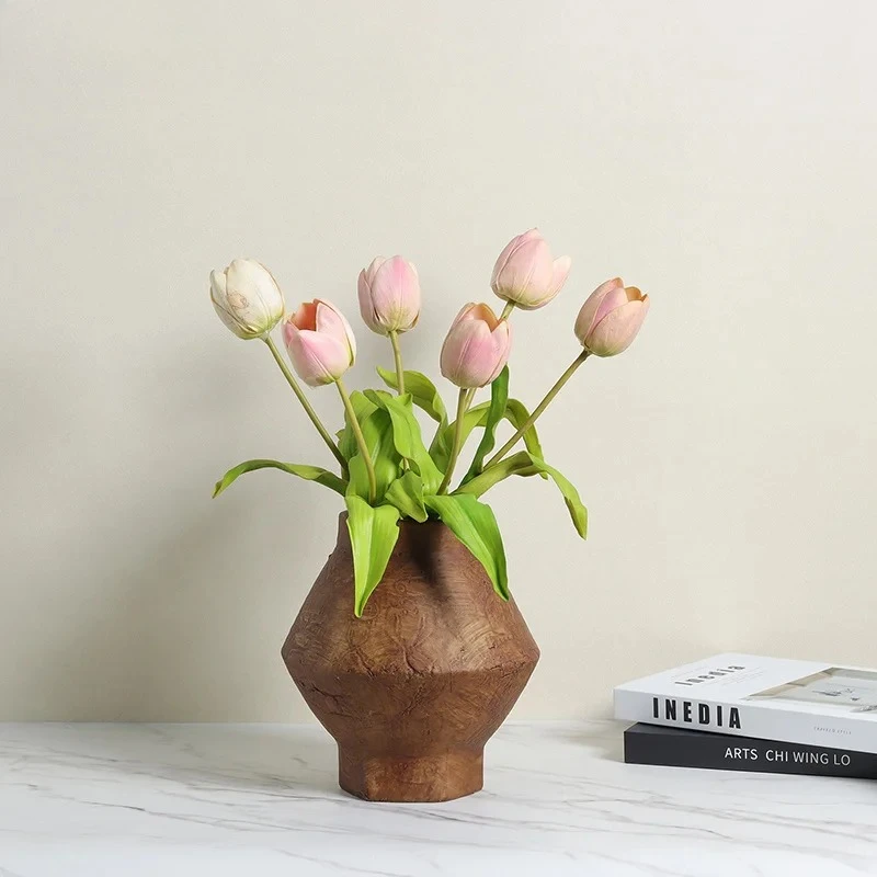 Retro Totem Vase Creative Crack Texture Flower Pots Table Decoration Flowers Arrangement Floral Vases Room Aesthetic Decor