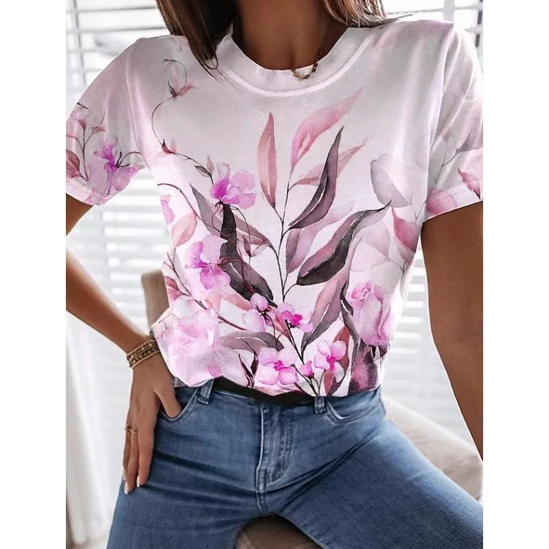 Summer Clothes Women 2024 Harajuku Flower 3D Women\'s Y2k Graphic T Shirts Casaul Everyday Tops Female Short Sleeve Tee Blouse