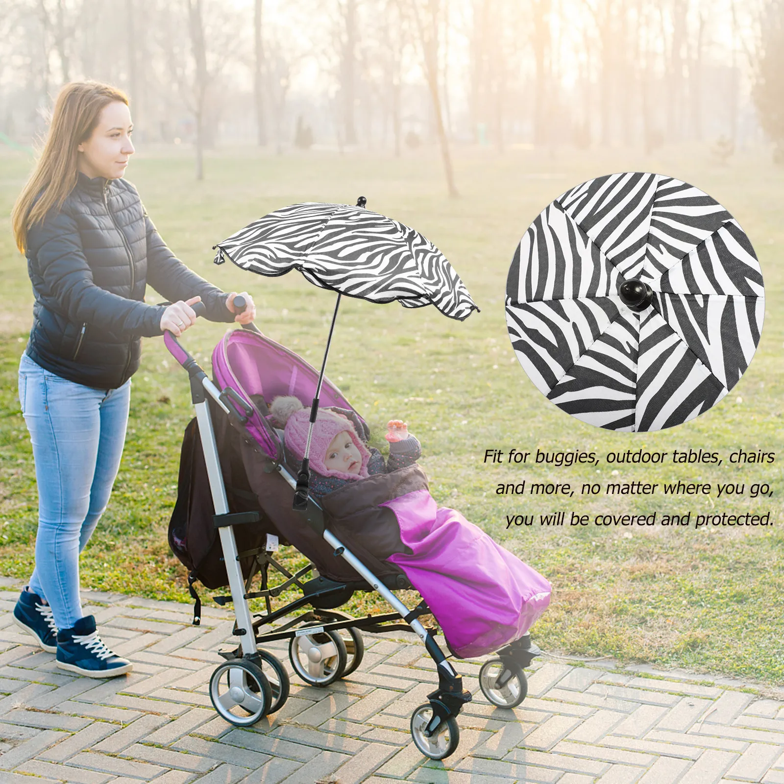 

Baby Stroller Umbrella Flexible Base Adjustable Clamp Windproof Uv Protection Pushchair Parasol Water-Resistant Buggy Cover