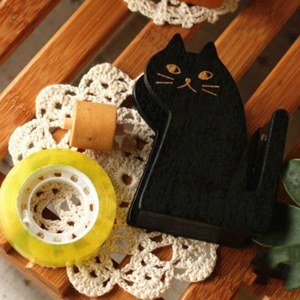 Cat Tape Holder Cute Dispenser Shaped Vintage Kitten Desk Tabletop Wood for Office Portable Exquisite Scrapbook