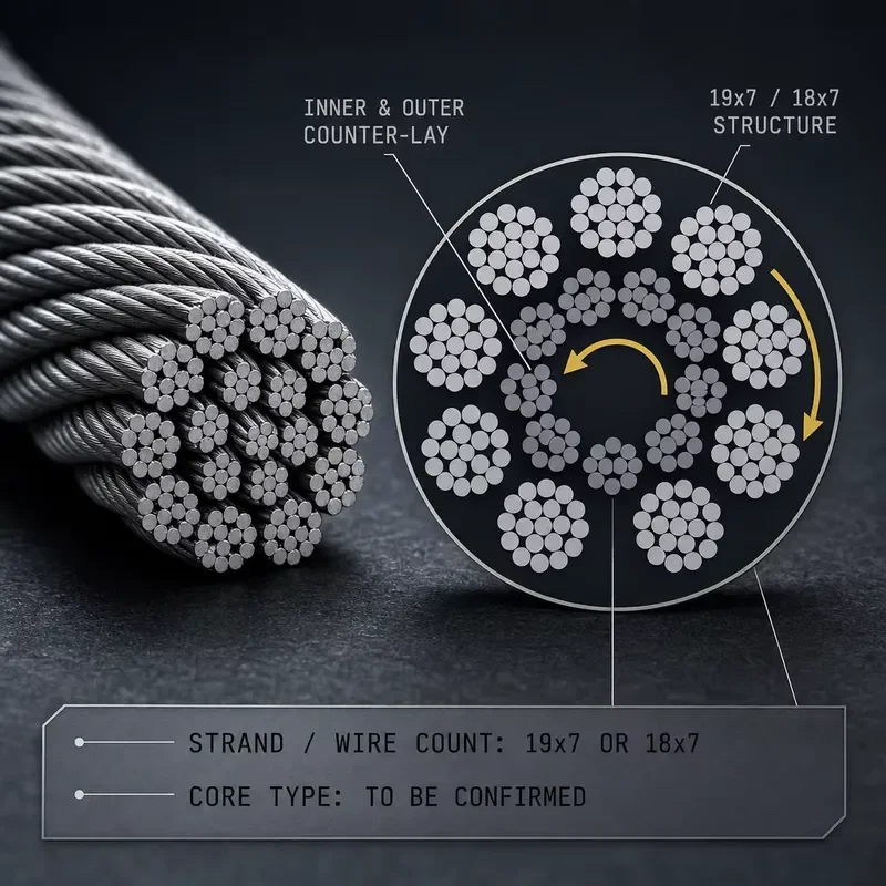 SOLITE 19x7/18x7 non-rotating wire rope for tower cranes and overhead hoisting