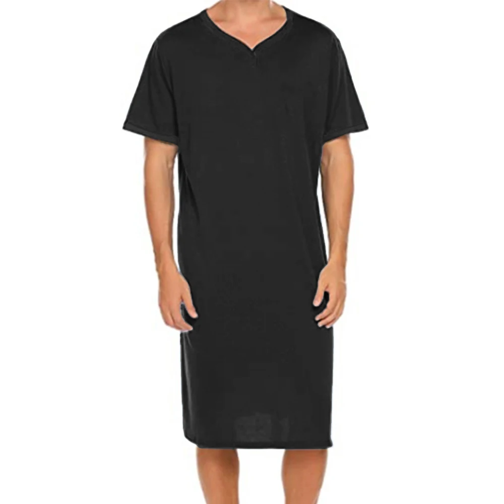 Long Top Black Saudi Arab Muslim Robe Dresses Nightgown for Men Short Sleeve Long Tops Available in S 3XL Sizes