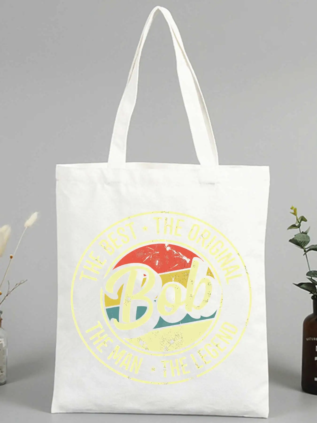 typography print canvas tote bag with retro graphic, perfect for daily shopping and casual outings