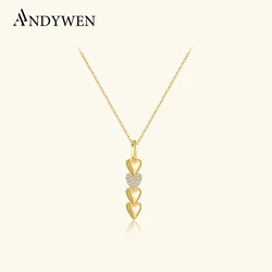 ANDYWEN 925 Sterling Silver Long Four Heart Pendant Necklace Zircon CZ Charm Choker 2024 Women Luxury Wedding Fine Jewelry Gift