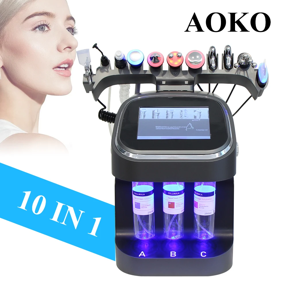 New 10 in 1 Hydro Water Oxygen Facial Machine H2O2 Small Bubble Face Cleansing Lifting SPA Machine Acne Pore Removal Jet Peeling